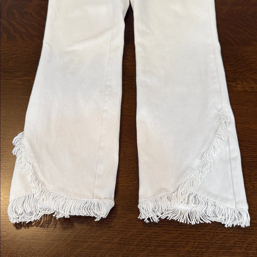 Lysse Fringe Tulip Hem Denim White Pants Size Large